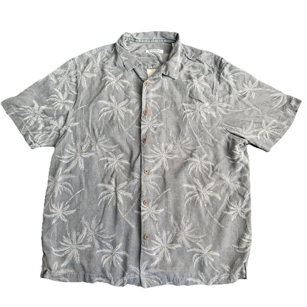 Tommy Bahama Palms In Parades Camp Shirt Gray Button Up Men’s IXL/ITG - Picture 1 of 9